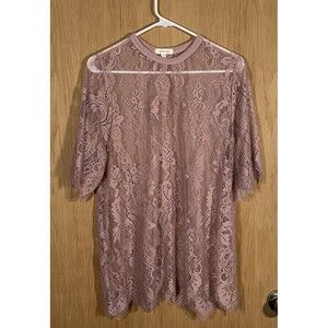 Paper + Tee Women's 1X Lace Sheer Top Pink Fairy Angel Boho Festival Romantic